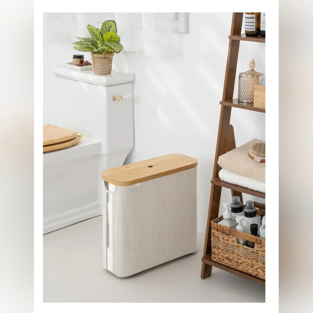 NWOT**Large Toilet Paper Storage with Bamboo Lid, Toilet Paper Holder.